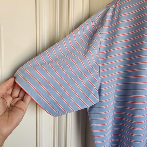 Peter Millar Summer Comfort Polo Shirt Blue Orange White Striped Size XL - Picture 2 of 8
